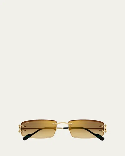 Cartier Men's Rimless Metal Rectangle Sunglasses In Multi
