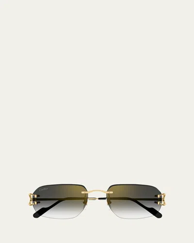 Cartier Men's Rimless Metal Rectangle Sunglasses In Smooth Golden ...