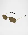 Cartier Men's Ct0497sm Metal Rectangle Sunglasses In Smooth Golden Finish