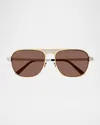 Cartier Men's Ct0532sm Metal Aviator Sunglasses In Brushed Gold And Platinum