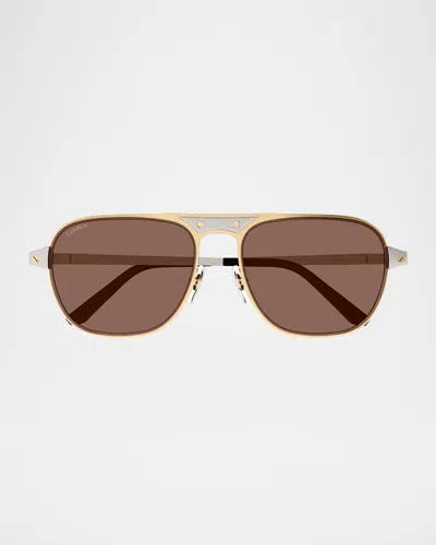 CARTIER MEN'S CT0532SM METAL AVIATOR SUNGLASSES