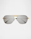 Cartier 58mm Aviator Sunglasses In Brushed Platinum Finish With Brushed Golden Finish Insert