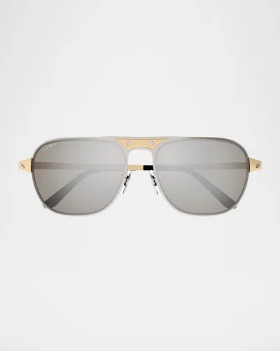 CARTIER MEN'S CT0532SM METAL AVIATOR SUNGLASSES