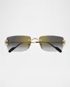 Cartier Men's Ct0550sm Metal Rectangle Sunglasses In 001 Smooth Golden Finish