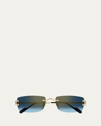 CARTIER MEN'S CT0550SM METAL RECTANGLE SUNGLASSES
