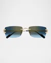 Cartier Men's Ct0550sm Metal Rectangle Sunglasses In Smooth Golden Finish