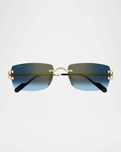 CARTIER MEN'S CT0550SM METAL RECTANGLE SUNGLASSES