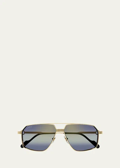 Cartier Men's Metal Aviator Sunglasses In 007 Smooth Golden