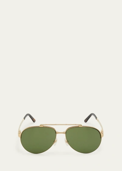 Cartier Men's Metal Double-bridge Aviator Sunglasses In Gold