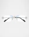 Cartier Men's Metal Rectangle Optical Frames In Smooth Platinum Finish