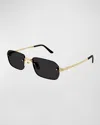 Cartier Men's Metal Rimless Rectangle Sunglasses In Grey