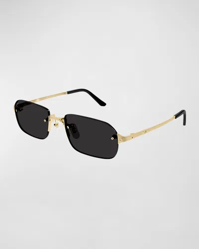Cartier Men's Metal Rimless Rectangle Sunglasses In Grey