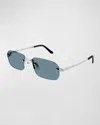 Cartier Men's Metal Rimless Rectangle Sunglasses In Light Blue