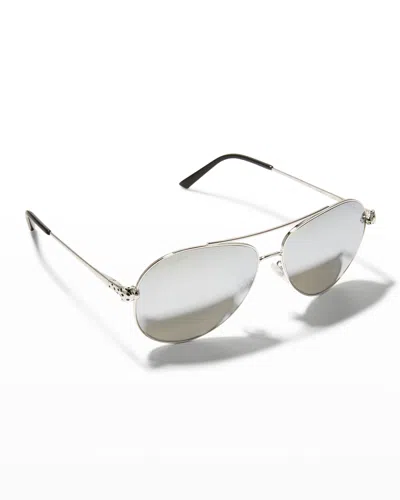 Cartier Men's Panthére Metal Aviator Sunglasses In 04m Silver
