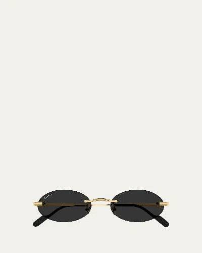 Cartier Eyewear Ct0615s Oval Gold-tone Sunglasses In Black