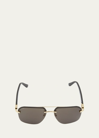 Cartier Men's Rimless Double-bridge Aviator Sunglasses In Gold