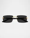 Cartier Men's Rimless Metal C-hinge Rectangle Sunglasses In Black