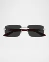 Cartier Men's Rimless Metal C-hinge Rectangle Sunglasses In Black
