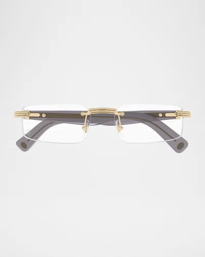 CARTIER MEN'S RIMLESS RECTANGLE ACETATE & METAL OPTICAL GLASSES