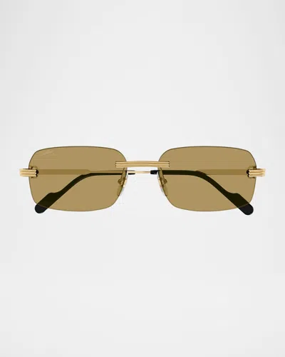 Cartier Men's Rimless Rectangle Metal Sunglasses In Green