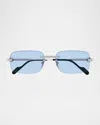 Cartier Men's Rimless Rectangle Metal Sunglasses In Metallic