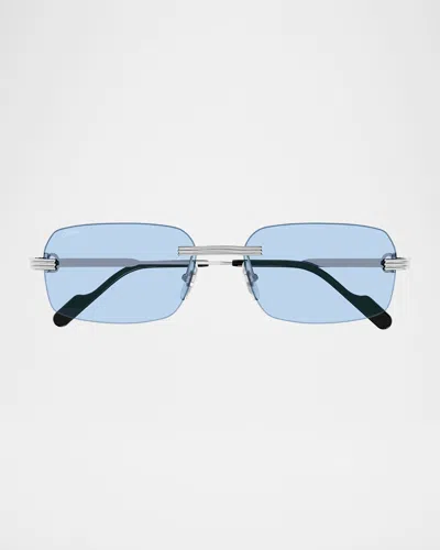 Cartier Men's Rimless Rectangle Metal Sunglasses In Metallic