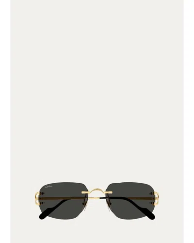 Cartier Men's Rimless Rectangle Sunglasses In Black