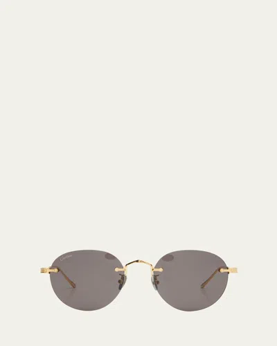 Cartier Men's Round Rimless Metal Sunglasses In Gold