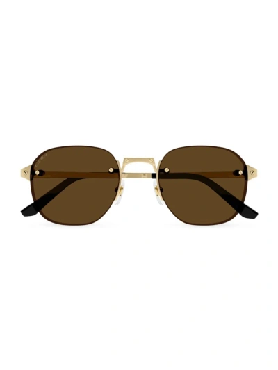 Cartier Men's Santos Classic 53mm Round Sunglasses In Brown