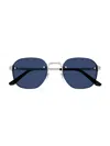 Cartier Men's Ct0459sm Rimless Metal Round Sunglasses In Silver Blue