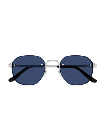 Cartier Men's Ct0459sm Rimless Metal Round Sunglasses In Silver Blue