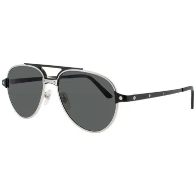 Cartier Men's Silver Tone Rectangular Sunglasses Ct0476s004 In ["silver Tone"]