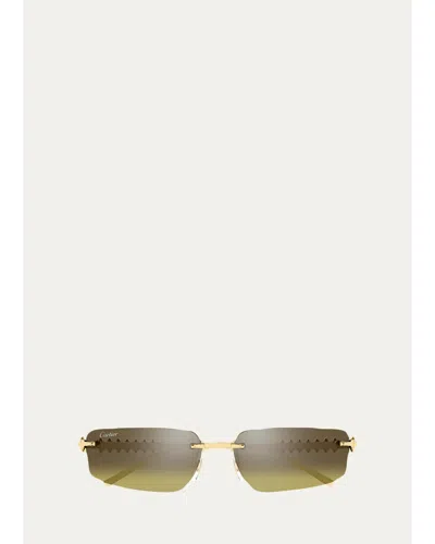 Cartier Men's Studded Metal And Nylon Rectangle Sunglasses In Gray
