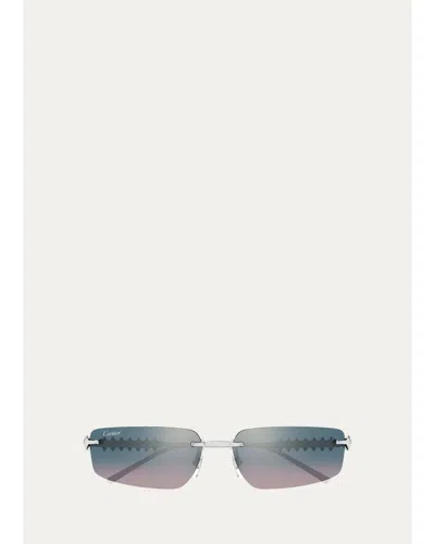 Cartier Men's Studded Titanium And Nylon Rectangle Sunglasses In White