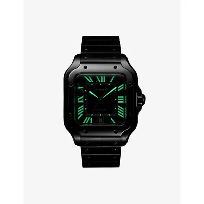 Cartier Mens Black Steel Santos De  Watch Large Model Steel Watch 9.8mm