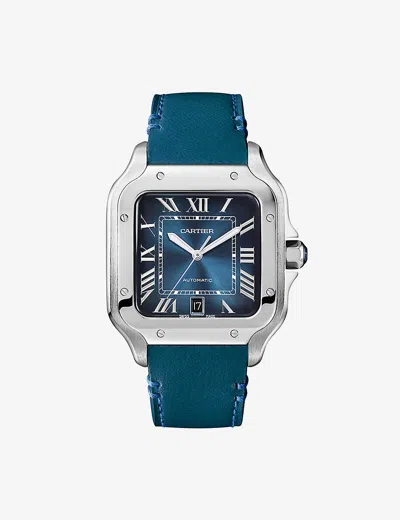 Cartier Mens Steel Crwssa0030 Santos De Large Model Stainless Steel And Leather Watch