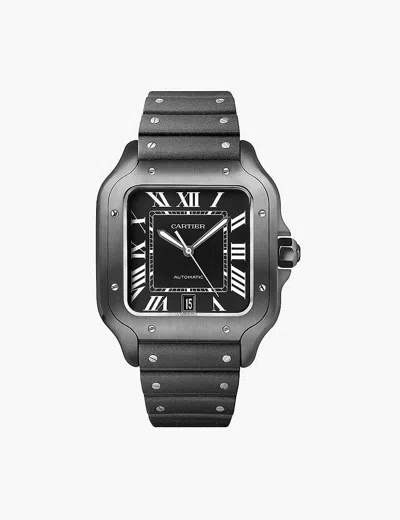Cartier Womens Steel Crwssa0045 Santos De Large Stainless Sapphire And Interchangeable Leather Strap