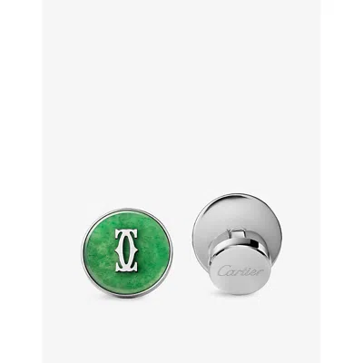 Cartier Mens Double C De  Sterling-silver And Aventurine Cufflinks In Red