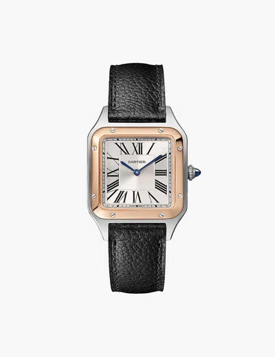 Cartier Mens Rose Gold Crw2sa0019 Santos-dumont  Large Model 18ct Rose-gold, Stainless Steel And Leat