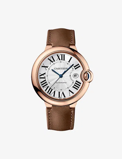Cartier Mens Rose Gold Crwgbb0041 Ballon Bleu 18ct Rose-gold And Leather Watch