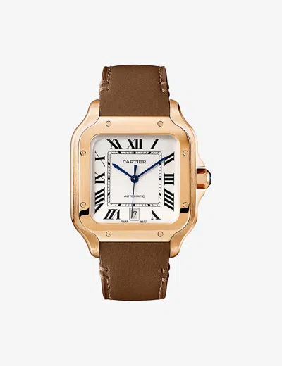 Cartier Mens Rose Gold Crwgsa0037 Santos De  Large 18ct Rose-gold, Sapphire And Interchangeable Leath