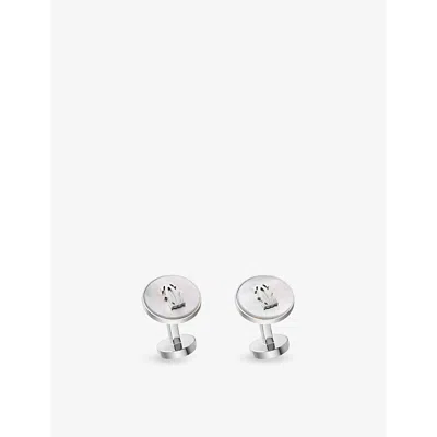 Cartier Mens Silver And White Double C De  Sterling-silver And Mother-of-pearl Cufflinks
