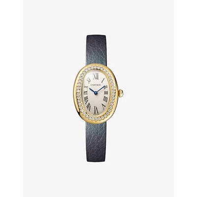Cartier Mens  Baignoire Mini 18ct Yellow-gold And Leather Quartz Watch In Yellow Gold