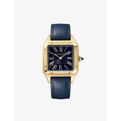 Cartier Mens Yellow Gold Crwgsa0094 Santos Dumont Large 18ct Yellow-gold And Grained-leather Quartz