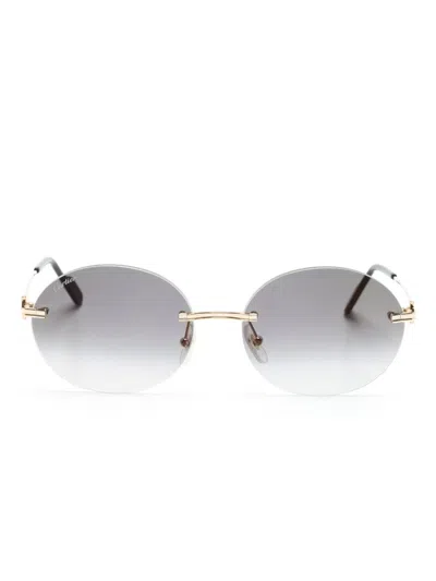Cartier Metallic Oval-frame Sunglasses In Gold
