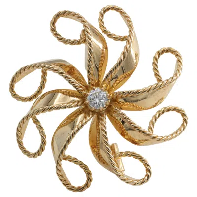 Pre-owned Cartier Mid Century 18 Karat Yellow Gold And Round Brilliant Cut Diamond Brooch