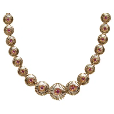 Pre-owned Cartier Mid Century Ruby Necklace In 18 Karat Yellow Gold Star Burst Motif