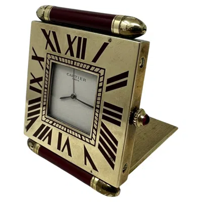 Pre-owned Cartier Mid Century Vintage  Paris French Quartz Quadrant Traveling Alarm Clock In Gold