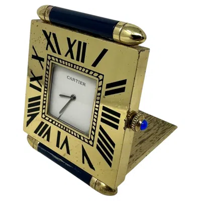 Pre-owned Cartier Mid Century Vintage  Paris French Quartz Quadrant Traveling Alarm Clock In Gold