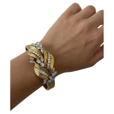 Pre-owned Cartier Mid-century  18k Tri-color Gold Diamond Woven Bracelet In Multi